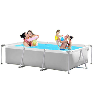 SKONYON 地上設置型スイミングプール 10フィート x 6.8フィート 屋外用長方形金属フレームプール 子供と大人用 裏庭 ガーデン パティオ用地上設置型ファミリースイミングプール (プールのみ)